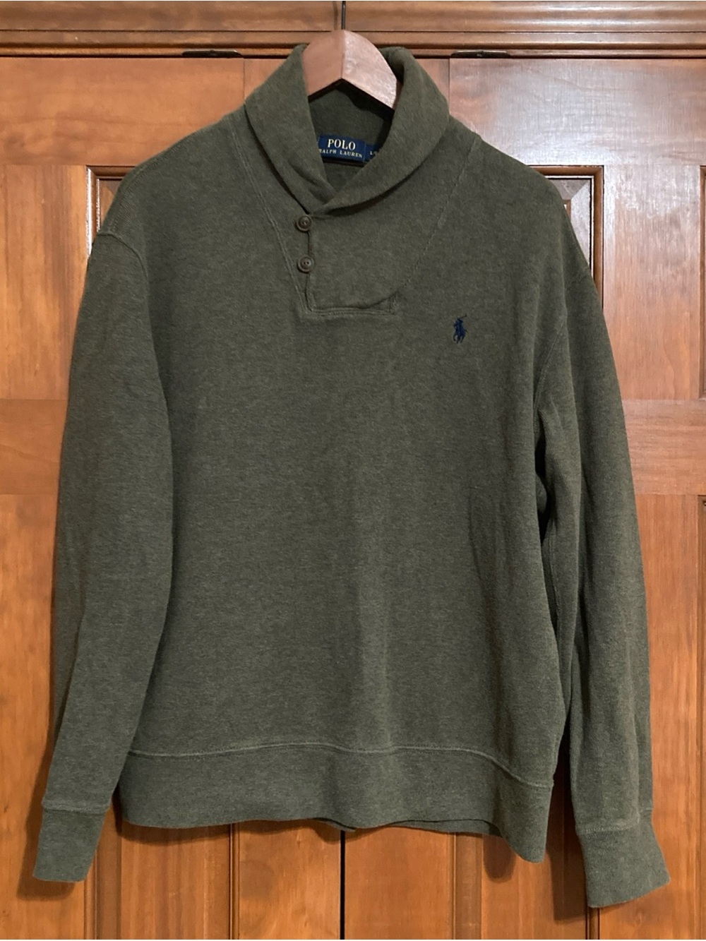 Ralph Lauren luxury jersey Olive Green Shawl-Collar Sweater Mens large